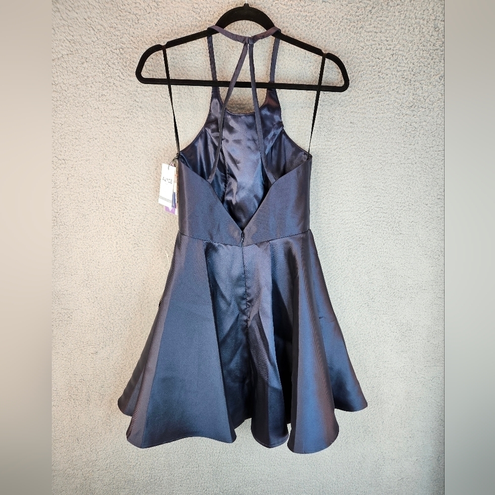Alyce Paris Navy Shine Fit & Flare Mini Dress Sz 6 Cocktail Evening Home coming - Picture 6 of 14